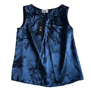 Le Suit Womens Sleeveless Satin Top Size 8 Lightweight Dressy Blouse Navy Blue